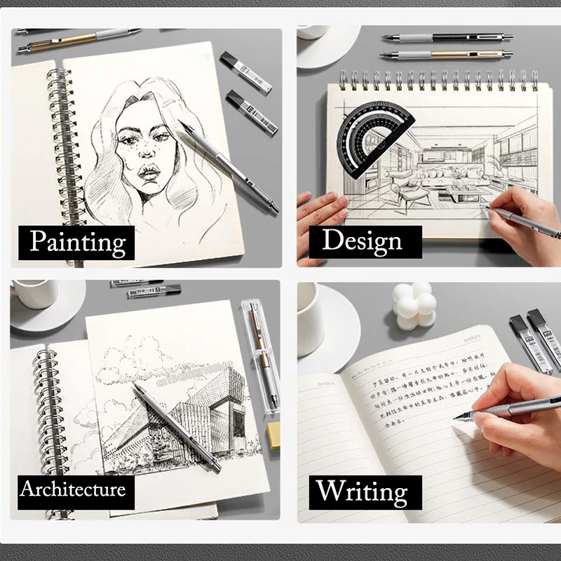 2.0 개폐식 기계식 금속/플라스틱 연필 색상 검정 2mm 리필 2B 리드 전문 펜 스케치 드로잉 학교, 전문가 용, 펜슬, 색상, 블랙, 화이트, 그린, 블루, 핑크