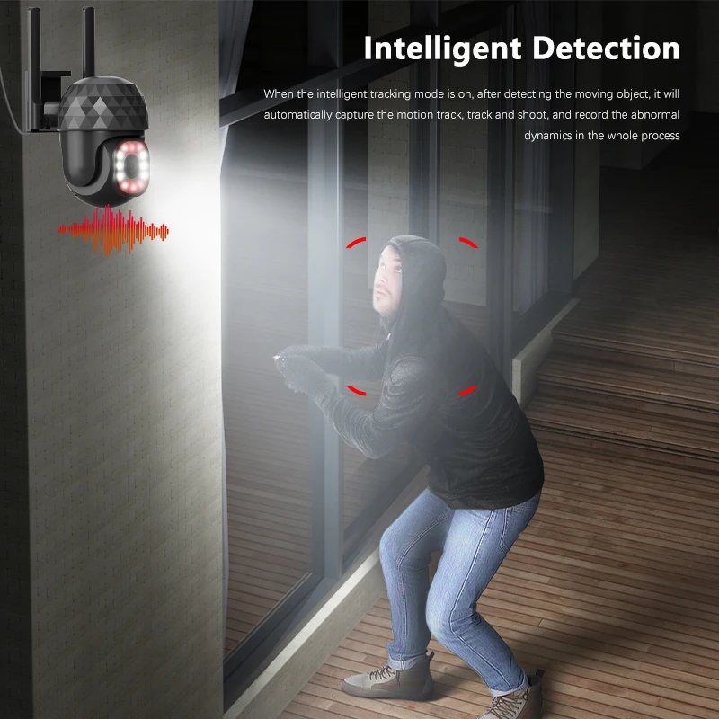 AI 인간 감지 1080P 오디오 IP 카메라, 자동 추적 비디오 감시, V380 프로 2MP 울트라 HD PTZ 2.4G 와이파이, 야외 LED H265