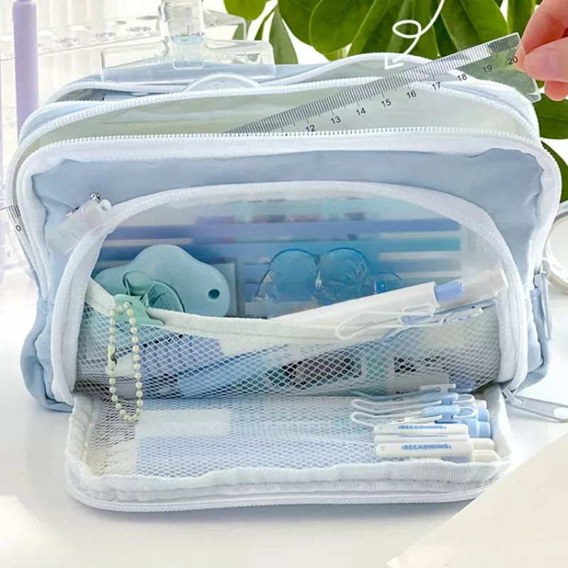 여아용 핑크 대용량 연필 가방, 미적 학교 케이스, 한국 문구 홀더 가방, 펜 케이스, 학생 학용품