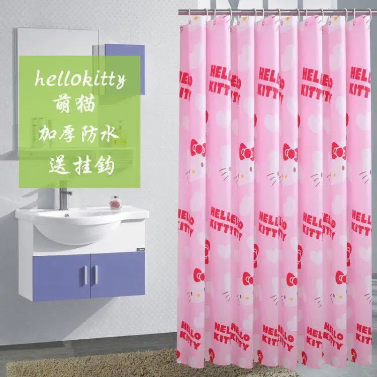 카와이 산리오 헬로키티 샤워 커튼 목욕 커튼 방수 욕실 장식 3D 인쇄 천공 없음 홈 인테리어