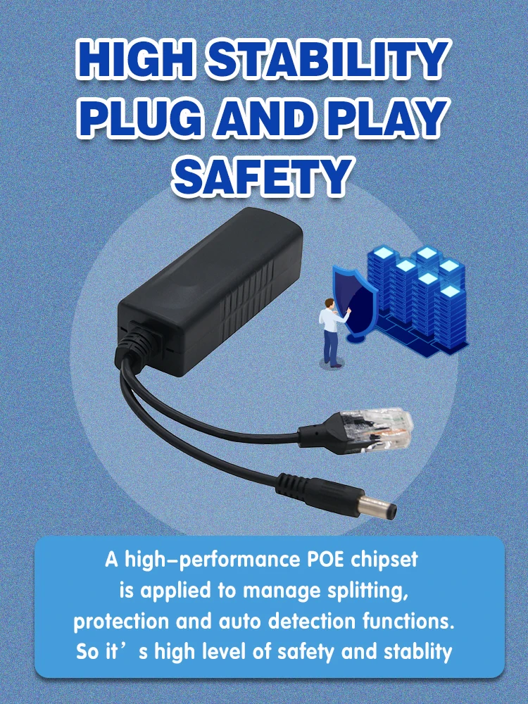 스위치 포트용 기가비트 POE 분배기, CCTV IP 카메라, 48V ~ 12V, 2.5A, 30W, 15W, Gibabit, 1000mbps, RJ45 to DC 공급 전원 분배기