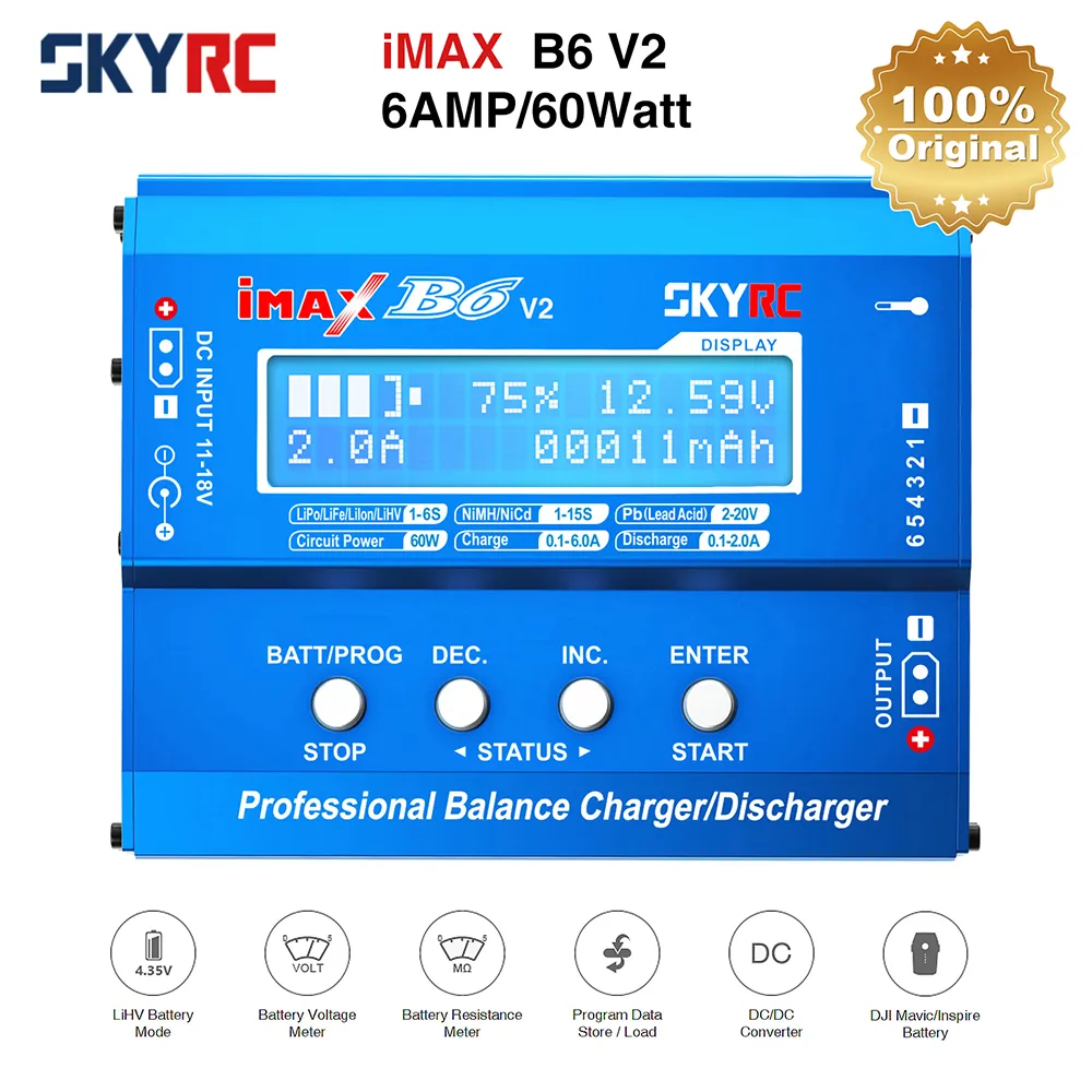 SKYRC Lipo 충전기 IMAX B6 EVO B6 V2 B6 미니 B6AC V2 밸런스 배터리 충전기 방전기, 어댑터 온도 센서 포함, 6A 1-6S