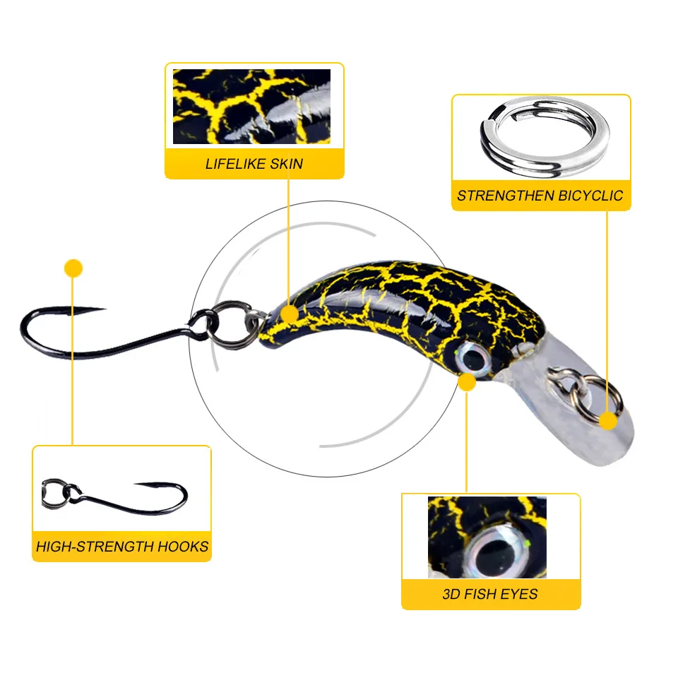 미니 플로팅 미노우 낚시 미끼, 인공 하드 미끼, 날카로운 후크 크랭크베이트, 워블러 송어 파이크, 농어 낚시, 5/3.8cm, 2.5g, 1.5g, 1pc
