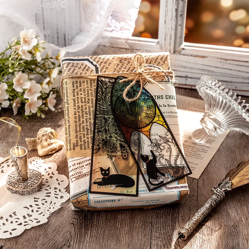 6 개/대 귀여운 검은 고양이 일일 시리즈 북마크 PVC 매트 독서 책 마크 레트로 책 페이지 마커 편지지 용품