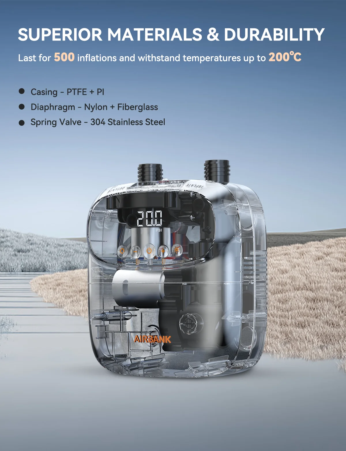 에어뱅크 D13 SUP 펌프, 패들 보드 펌프, 팽창식 보트 카약 자동차 액세서리, 12V MAX 20PSI 전기 공기 펌프