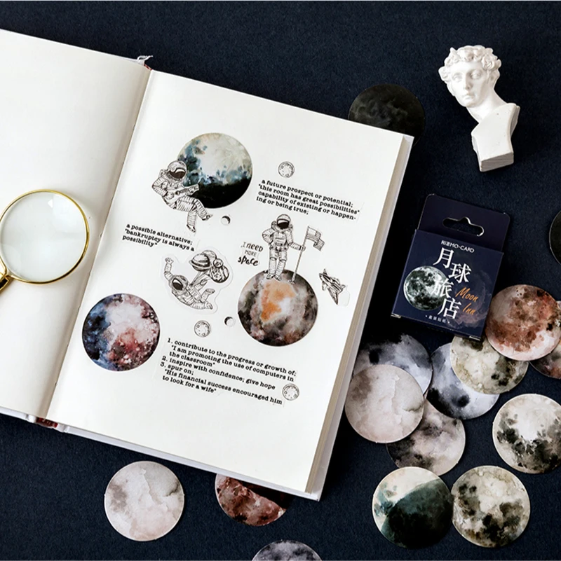 45 개/상자 귀여운 크리 에이 티브 문 미니 스티커 명반 일기 스크랩북 총알 저널 레이블 데코 앨범 DIY 편지지