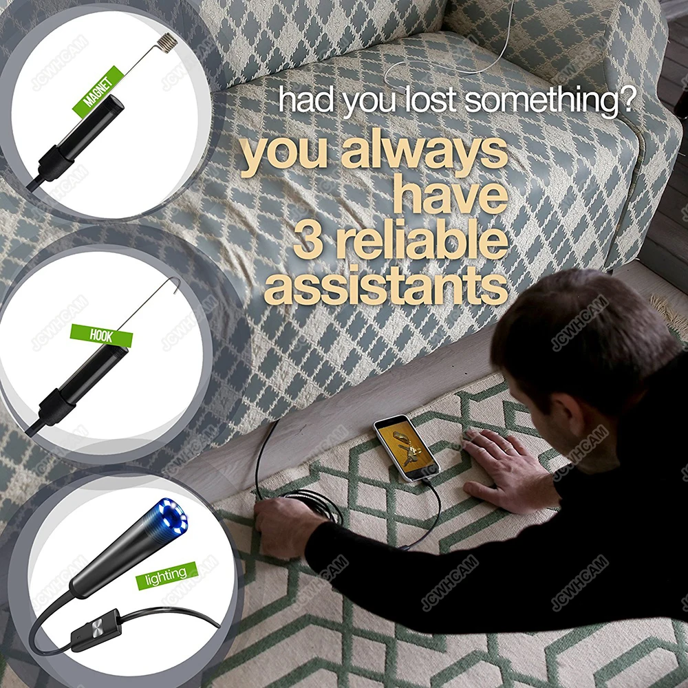 방수 LED 조명 검사 내시경 카메라, 8mm 렌즈, 유연한 와이어 안드로이드 USB 내시경, 1280*720P