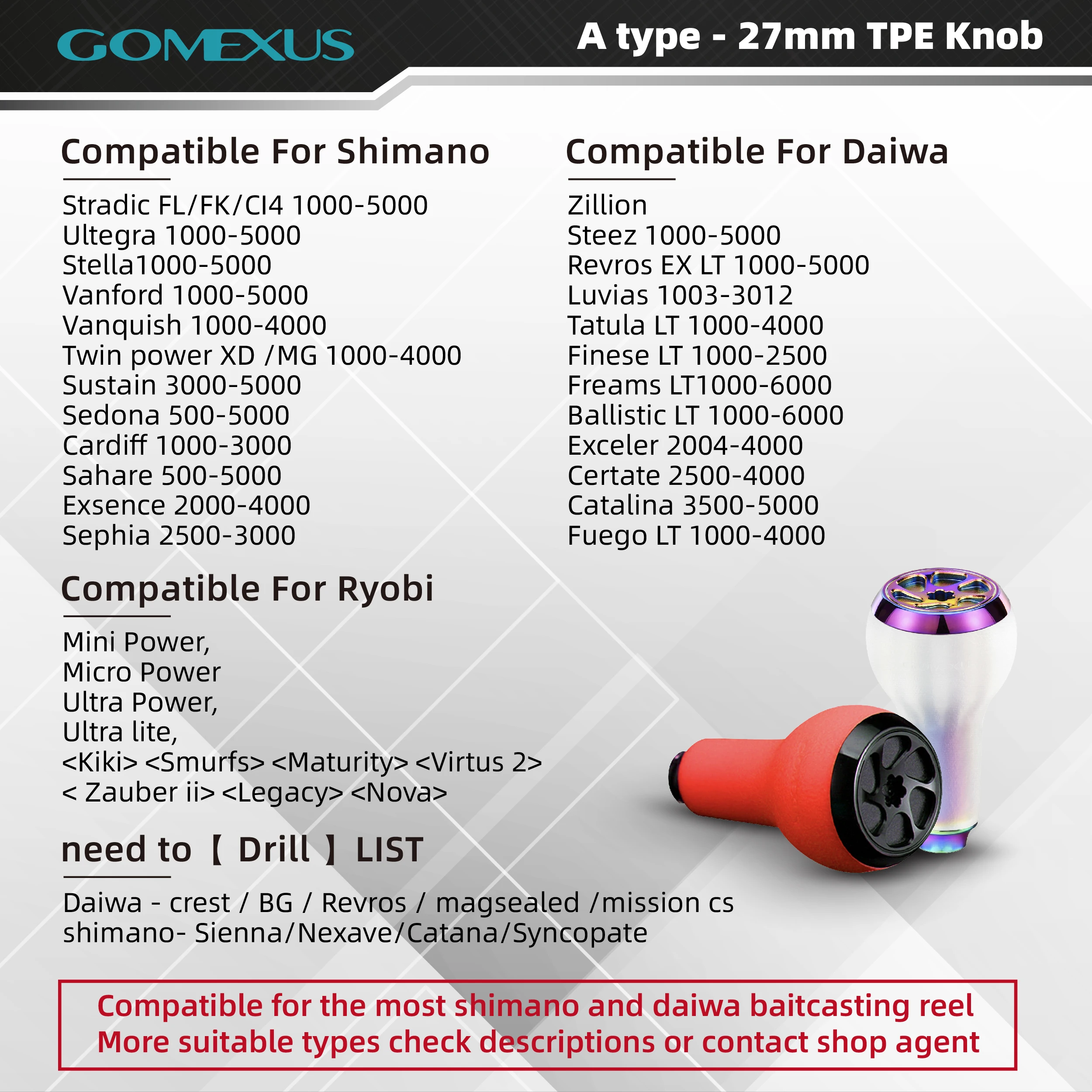 Gomexus TPE 릴 노브 27mm 튜닝 노브 Shimano Daiwa 다이와 베이트릴 시마노 핸들노브  스피닝 릴 핸들 손잡이 젖은 낚시 손잡이 아래 더 나은 그립 reel knob reel handle knob 고멕서스 우루쿠스노브 핸들노브 릴노브 릴 핸들 노브 베이트릴 노브 핸들노브 릴노브 릴 핸들 노브 베이트릴 노브 스피닝릴 노브핸들 알리쿠스 릴 다이와 노브 낚시핸들 노브