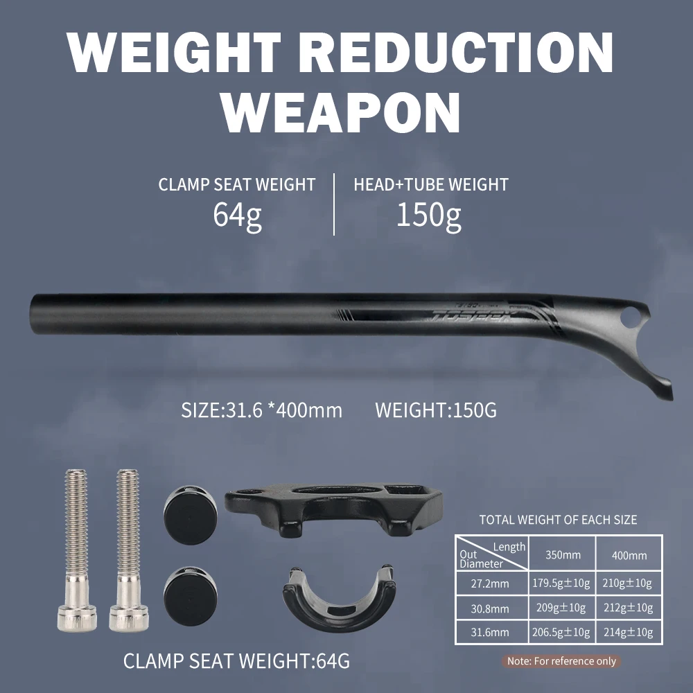 TOSEEK MTB 및 로드 바이크 카본 시트포스트, 27.2mm 30.8mm 31.6mm, 매트 블랙 시트 포스트, 길이 400mm, 시트 튜브, 자전거 부품