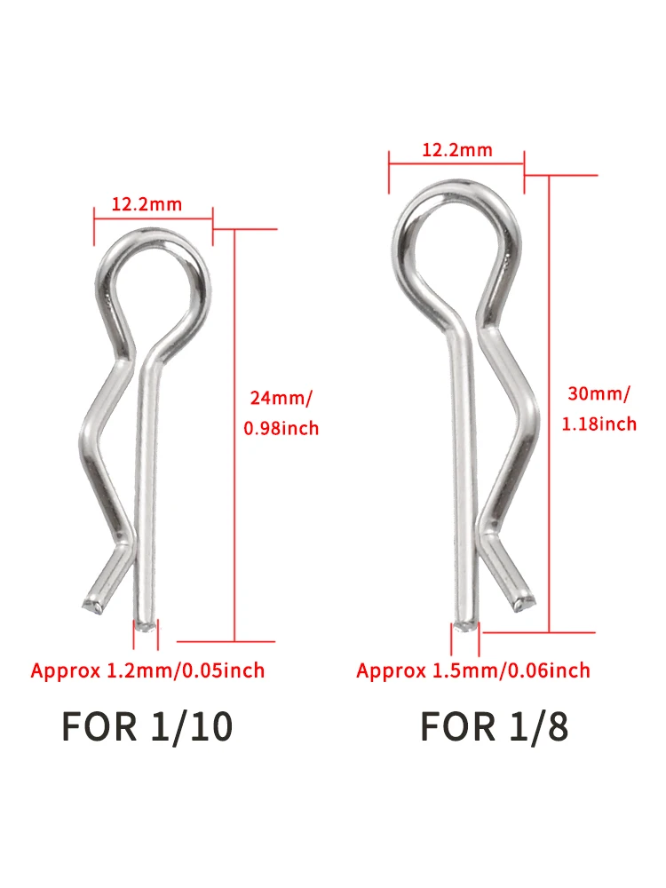 RC카 바디 클립 R 핀 로프, 1/10 1/8 크롤러 축 SCX10 Traxxas 타미야 RC4WD HSP HPI RC 모델 자동차, 50 개, 30 개