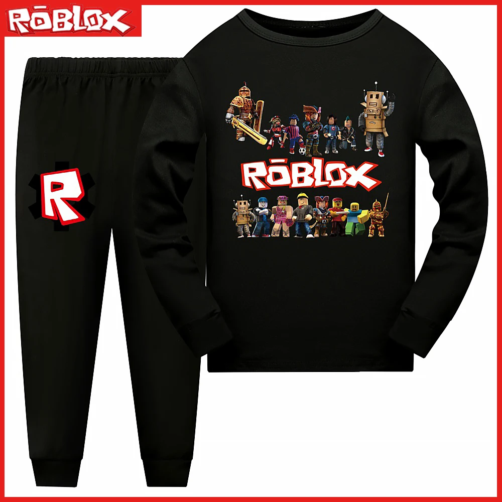 Roblox 게임 애니메이션 인쇄 소년 소녀 긴 소매 바지 파자마 세트, 캐주얼 트렌드, 생일 크리스마스 선물, 2 개, 110-170cm, 신제품