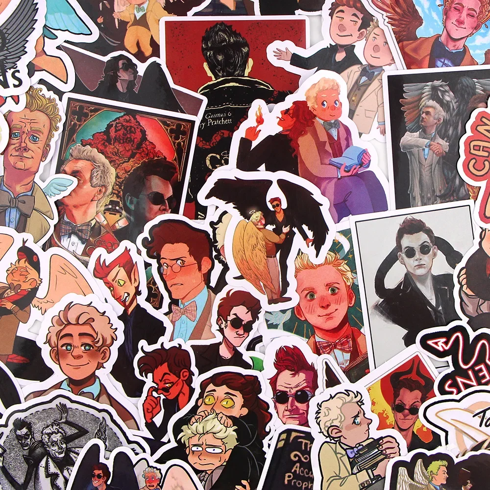 좋은 Omens 문구 스티커, 악마 크로울리 천사 Aziraphale HD 만화 그래피티 PVC 데칼, 아이패드 케이스용 어린이 장난감, 10 개, 19 개, 38 개