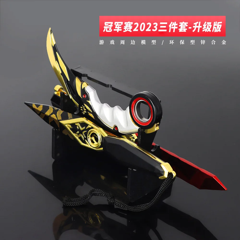 발로란트 무기 게임 주변 챔피언 2023 선물 세트, 3 개 Karambits 칼 쿠나이 홀스터 장난감 칼 풀 메탈 어린이 장난감