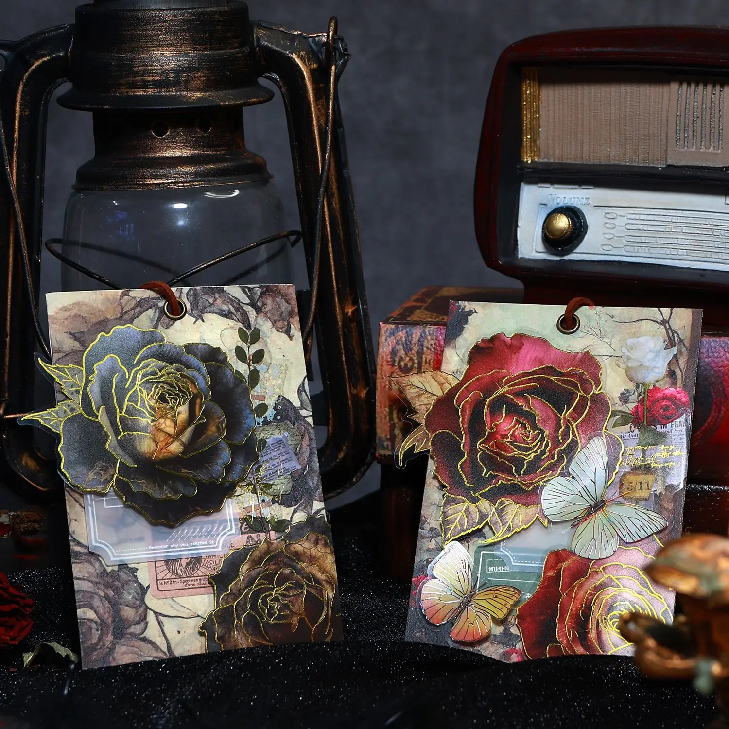 Journamm 빈티지 꽃 스티커, 금박 DIY 스크랩북 콜라주, 사진 앨범 장식, 정크 저널 용품, 10 개/팩