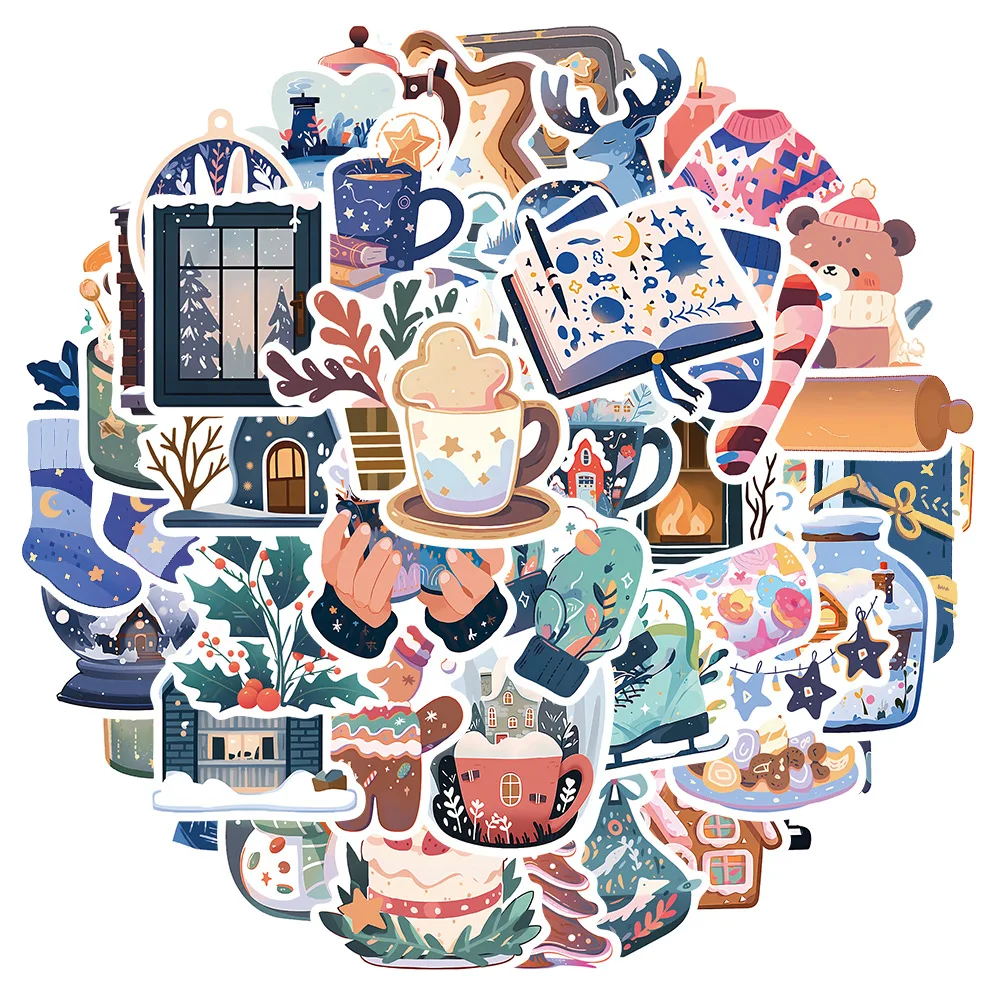 만화 겨울 크리스마스 그래피티 스티커 데칼, DIY 전화 스크랩북 수하물 헬멧, 어린이 장난감, 귀여운 방수 스티커, 10 개, 30 개, 50 개