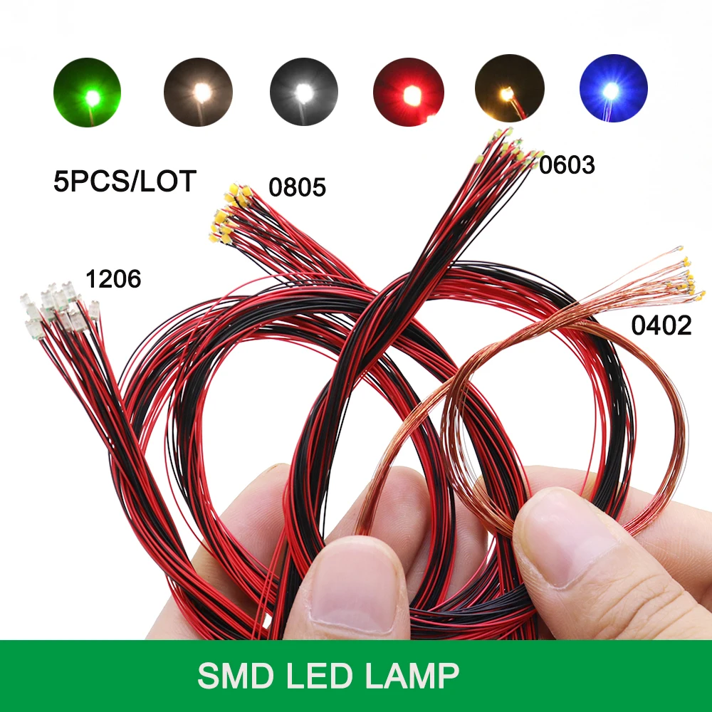 DIY 마이크로 SMD LED 램프 유선 LED 0402 0603 0805 1206, 사전 납땜 마이크로 리츠 유선 칩, 철도 모델 장면, 20cm, 3V, 로트당 5 개 title=DIY 마이크로 SMD LED 램프 유선 LED 0402 0603 0805 1206, 사전 납땜 마이크로 리츠 유선 칩, 철도 모델 장면, 20cm, 3V, 로트당 5 개