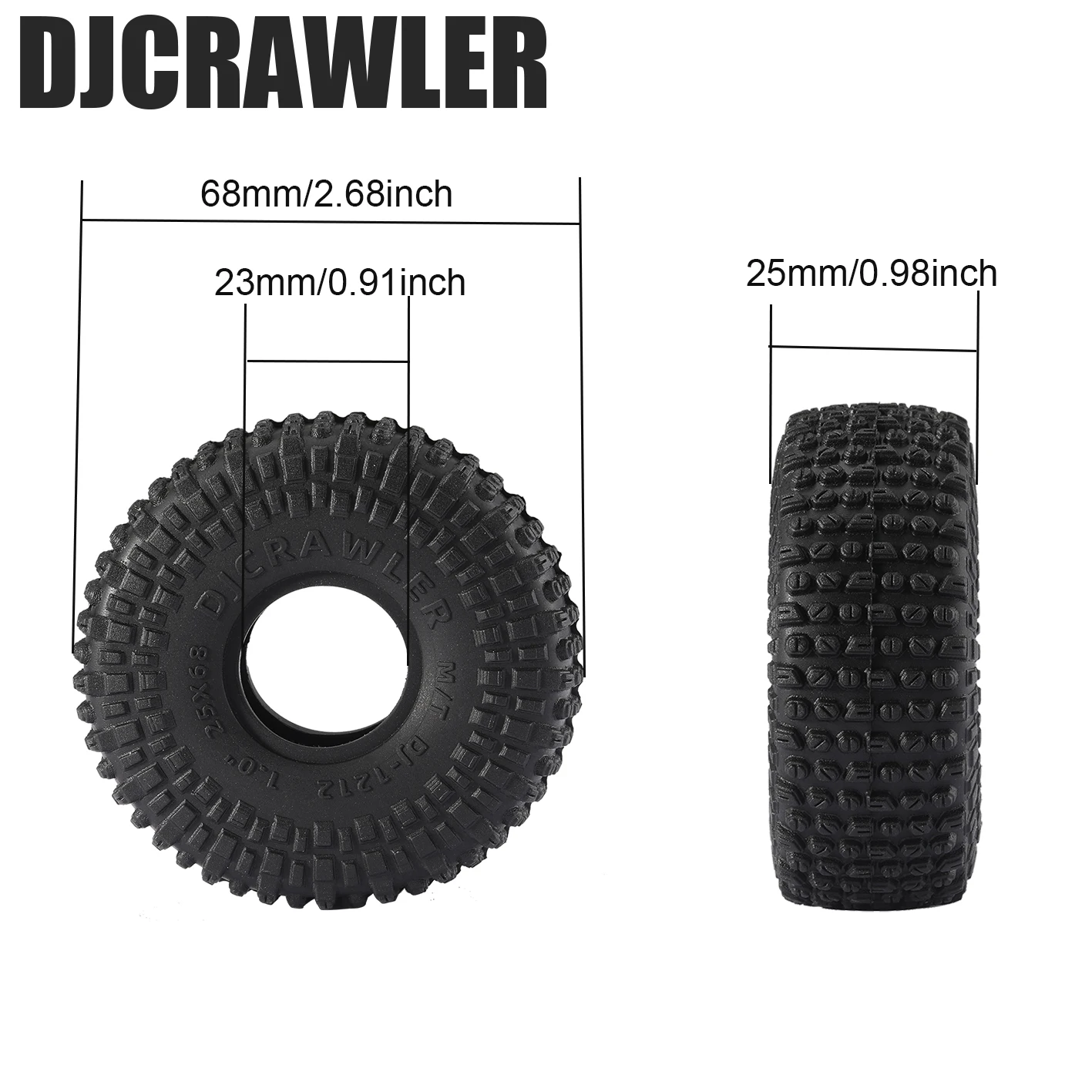 슈퍼 소프트 점착성 1.0 휠 타이어 머드 스터드 타이어, TRX4M 1/18 1/24 RC 크롤러 축 SCX24 FMS FCX24 RC 자동차 업그레이드, 68x25mm