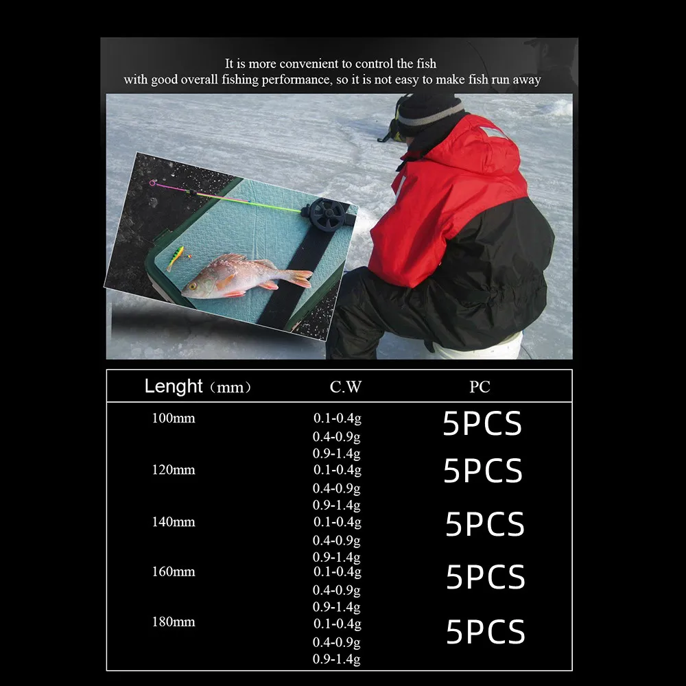 FISH KING 겨울 얼음 낚싯대 상단 스테인리스 스틸 손잡이, 휴대용 야외 낚시 도구, 100mm-180mm, 팩당 5 개