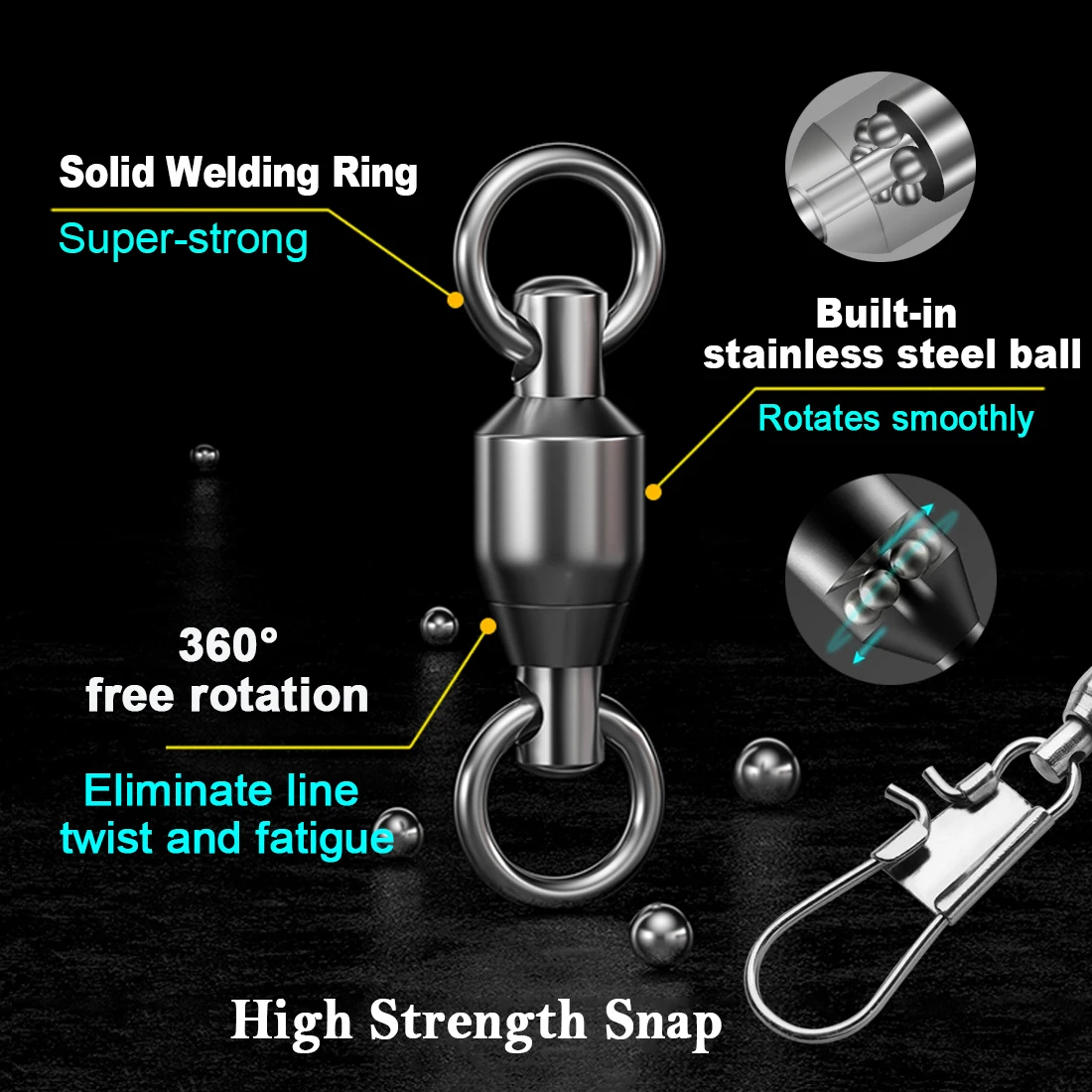 FishTrip 인터록 스냅 볼 베어링 스위블, 스테인리스 스틸 크로스 락 스냅, 오징어 낚시 커넥터, 터미널 태클, 20-100 팩