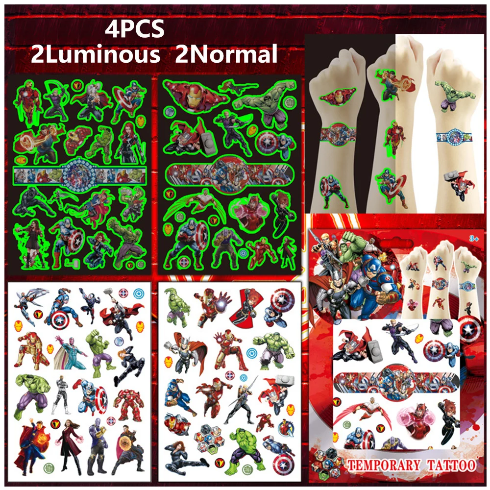 디즈니 키즈 가짜 임시 문신 스티커 장난감, 겨울왕국 어벤져스 스티치, 스파이더맨 DIY 얼굴 팔 바디 아트, 방수 어린이 문신