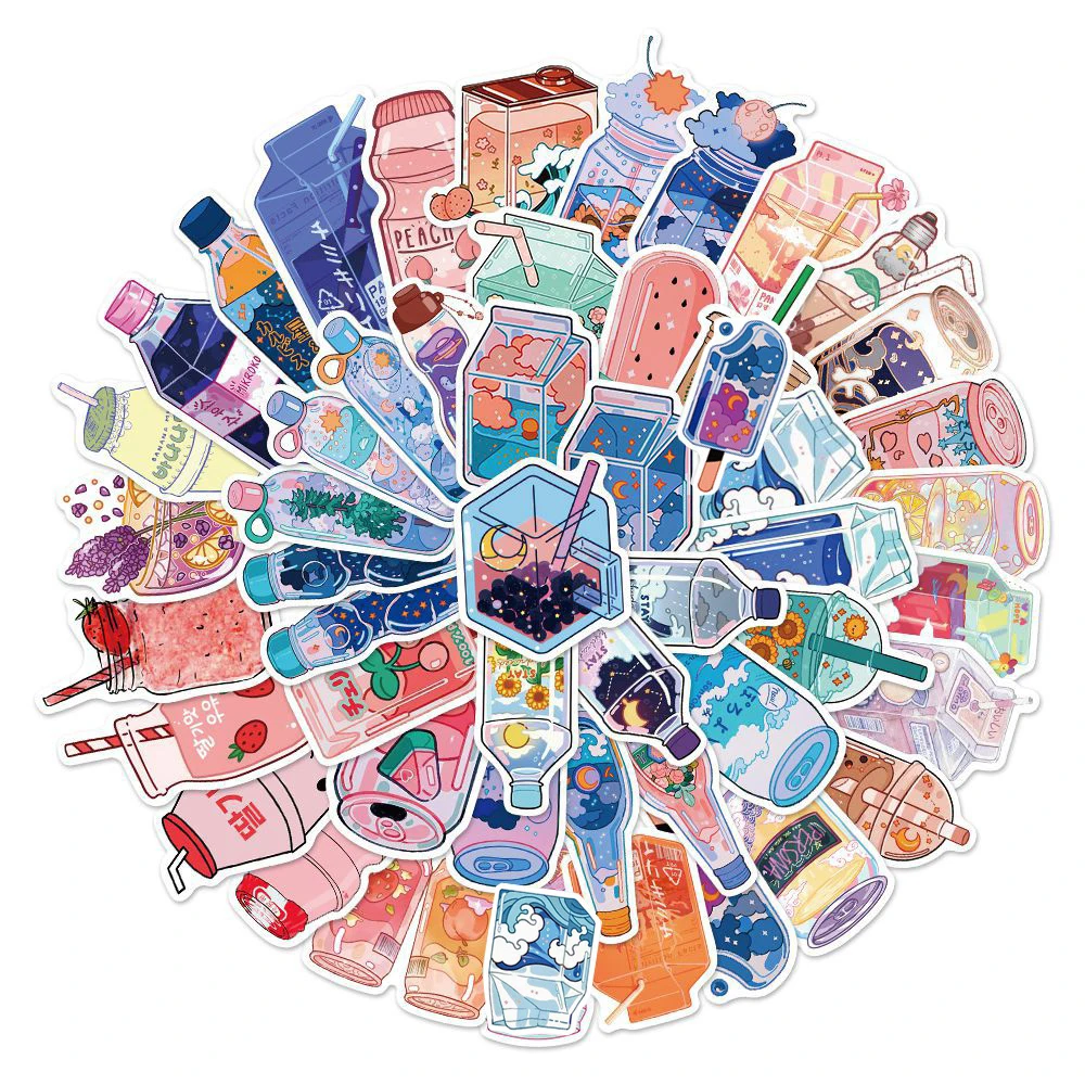 10/30/50PCS 스타일 귀여운 음료 미적 스티커 만화 데칼 일기 스크랩북 노트북 낙서 스티커 어린이
