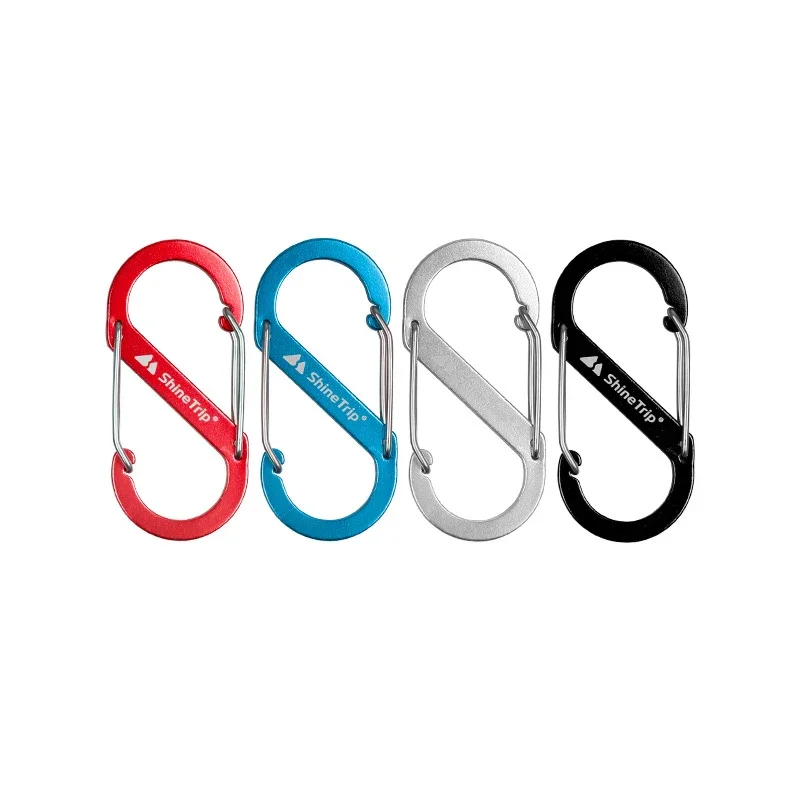 알루미늄 합금 S 모양 카라비너 클립, 야외 클라이밍 캠핑, EDC 스프링 키체인 후크, 이중 잠금 버클, 대형, 4 가지 색상