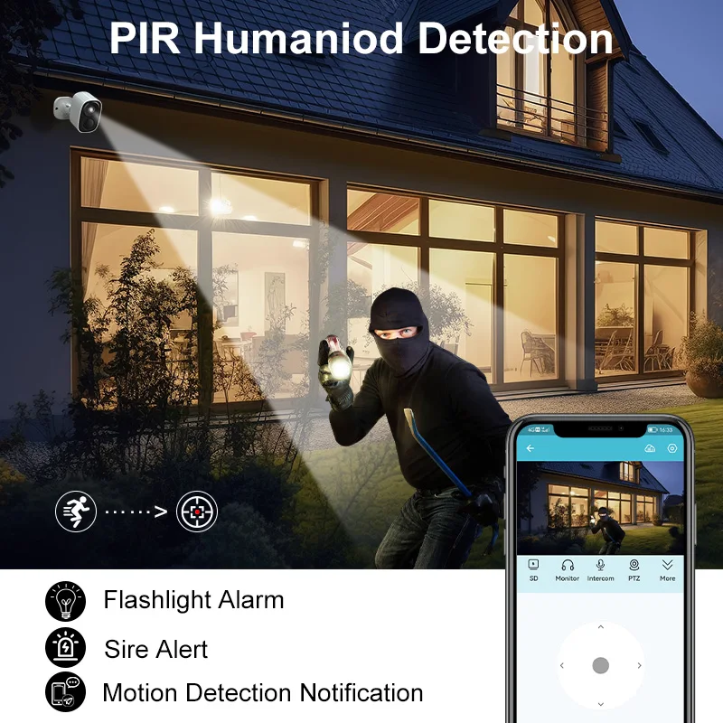 5000mAh 충전식 배터리 카메라가있는 무선 Wi-Fi 카메라 CCTV 보안 카메라 야외 풀 HD 1080P 오디오 IP 카메라