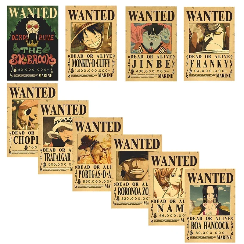 애니메이션 원피스 니카 루피 수배 어린이 침실 레트로 포스터 조로 거실 홈 장식, 해적 만화 벽지 스티커, 2023 신제품