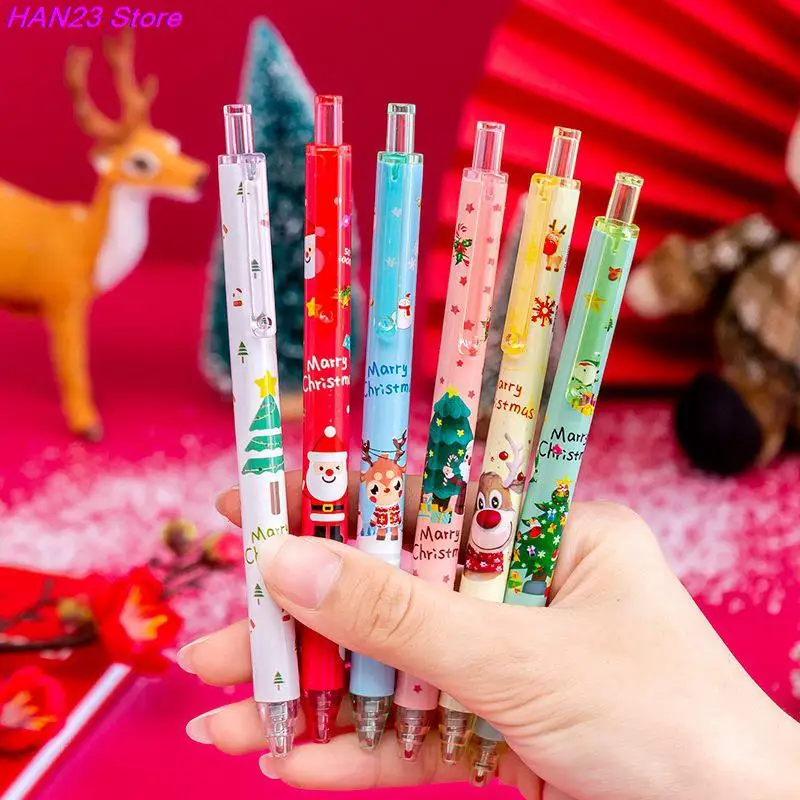 새로운 크리스마스 젤 펜 0.5mm 검정 잉크 개폐식 펜 필기 용품 학교 사무실 공급 업체 펜 어린이 선물, 1/6 개/세트