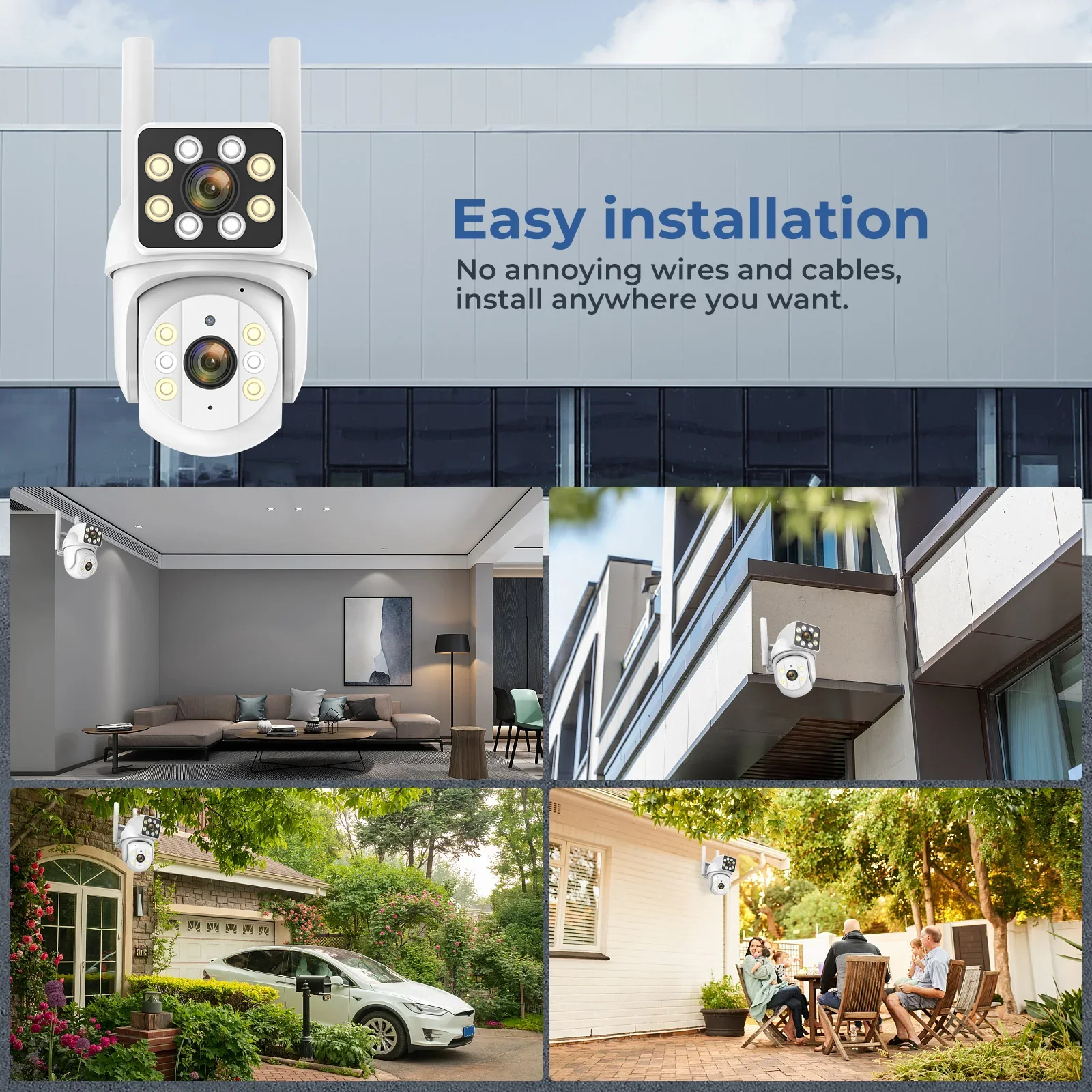 PTZ IP 와이파이 카메라, 듀얼 렌즈, 8 배 줌 감시 카메라, 야외 CCTV, 인간 감지 추적, 컬러 야간 투시경, 방수, 8MP