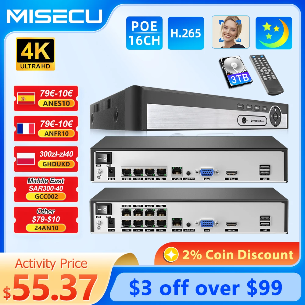 MISECU-보안 비디오 레코더, 4K, 8 채널, POE, NVR, 8mp, IP 카메라, 얼굴 인식, 감시 CCTV 시스템, POE, IP 카메라용 title=MISECU-보안 비디오 레코더, 4K, 8 채널, POE, NVR, 8mp, IP 카메라, 얼굴 인식, 감시 CCTV 시스템, POE, IP 카메라용 