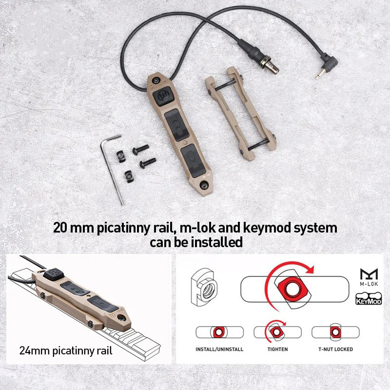 전술 에어소프트 이중 기능 스위치, 슈어파이어 M300 M600 플러그 단추 리모컨, 20mm 레일 MLOK KEYMOD DBAL PEQ 레이저에 적합