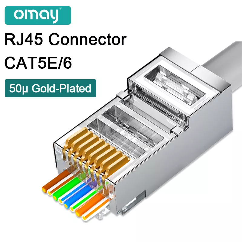 OMAY CAT6 CAT7 CAT5E RJ45 커넥터, 모듈식 플러그 네트워크 UTP 통과, 이더넷 케이블용 8P8C 크림프 엔드, 3/50μ title=OMAY CAT6 CAT7 CAT5E RJ45 커넥터, 모듈식 플러그 네트워크 UTP 통과, 이더넷 케이블용 8P8C 크림프 엔드, 3/50μ 