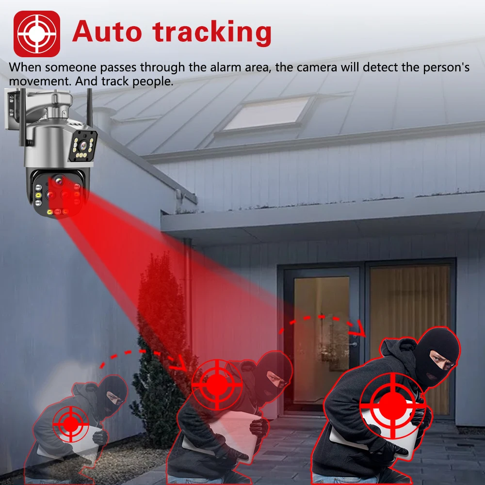 울트라 16MP 8K 와이파이 PTZ IP 감시 보안 카메라, 4 렌즈 카메라, 20X 줌 AI 자동 추적 비디오 CCTV 카메라, IPC360 홈