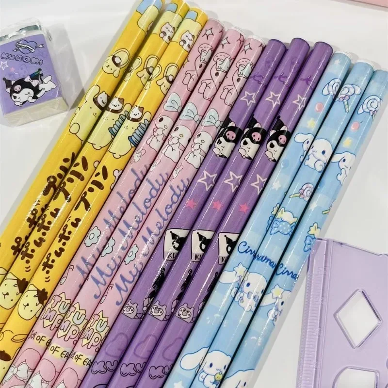 산리오 시나모롤 쿠로미 마이 멜로디 연필 지우개, 연필 깎이 눈금자 문구 세트, 귀여운 만화 학용품 선물