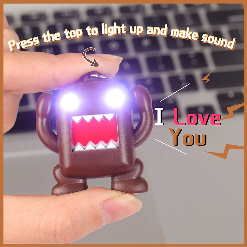 Domo kun 울트라 브라이트 LED 키체인, 귀여운 액션 피규어 장난감, 미니 LED 손전등, 사운드 키체인, 어린이 선물