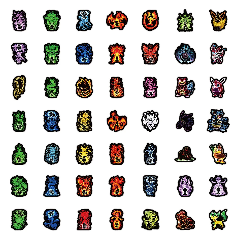 어린이용 네온 포켓몬 그래피티 스티커, 애니메이션 장식, 노트북, 스케이트보드, 휴대폰 방수, 멋진 만화 스티커, 10 개, 30 개, 50 개, 100 개