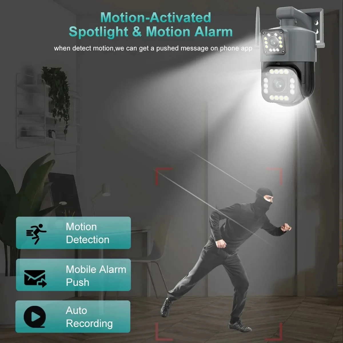 Yoosee IP 카메라 듀얼 렌즈 IP PTZ 야외 방수 IP66 자동 추적 양방향 오디오 컬러 야간 투시경 보안 카메라, 4K 8MP