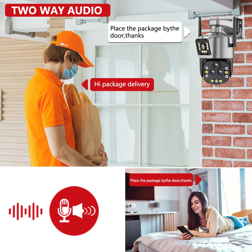 울트라 16MP 8K 와이파이 PTZ IP 감시 보안 카메라, 4 렌즈 카메라, 20X 줌 AI 자동 추적 비디오 CCTV 카메라, IPC360 홈