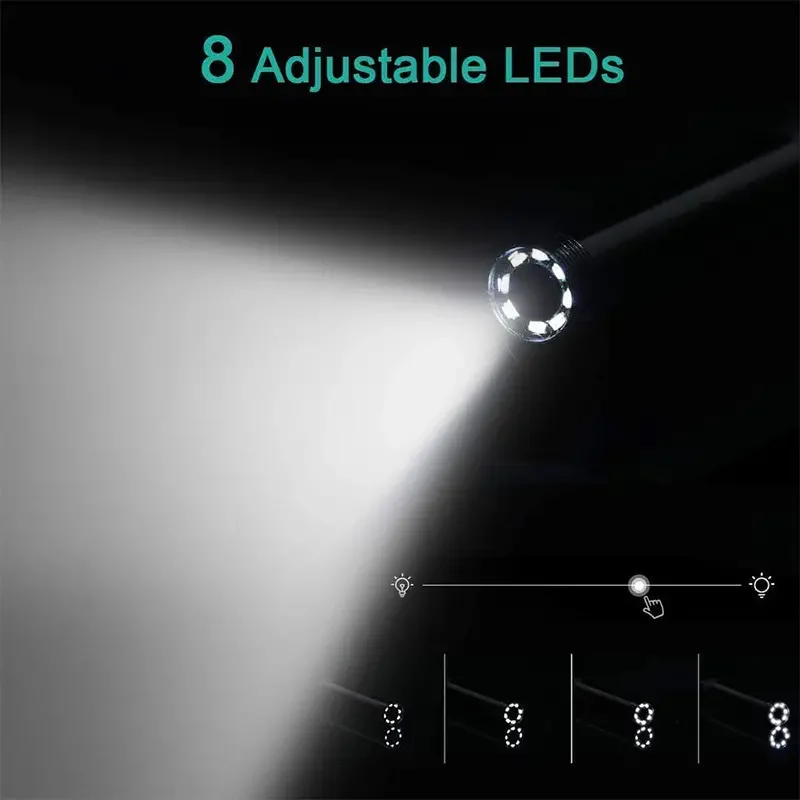 IOS용 내시경 검사 스네이크 카메라, IOS용 8mm 720P 보어스코프, IP67 방수 반강성 케이블, 8 LED