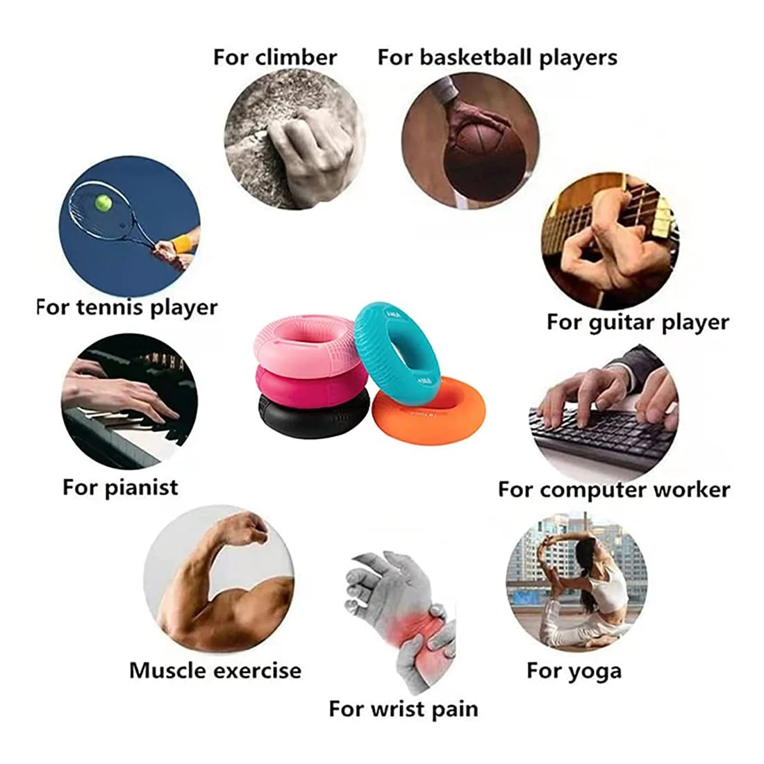 실리콘 손가락 그리퍼 손 저항 밴드, 그립 링, 손목 스트레처, 손가락 팔뚝 트레이너, 팔꿈치 운동, 손목 확장기