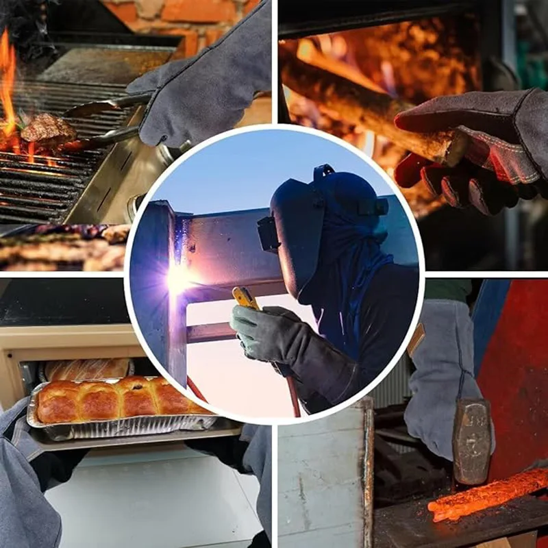 티그 용접기 미그 그릴 스토브용 내열 용접 장갑, 소가죽 긴팔 절연 라이닝 BBQ 장갑, 662 ℉-932 ℉