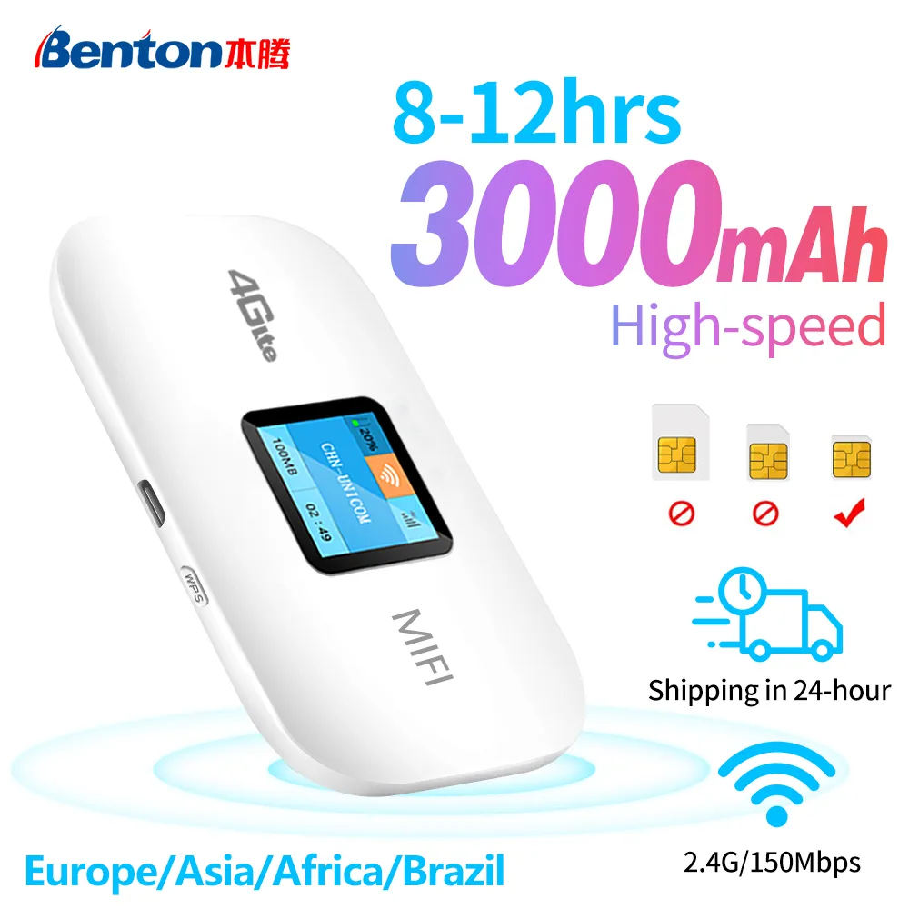 Benton 와이파이 라우터 4G Lte 무선 휴대용 잠금 해제 모뎀, 미니 야외 핫스팟, 150mbps 포켓 Mifi SIM 카드 슬롯 리피터, 3000mah title=Benton 와이파이 라우터 4G Lte 무선 휴대용 잠금 해제 모뎀, 미니 야외 핫스팟, 150mbps 포켓 Mifi SIM 카드 슬롯 리피터, 3000mah 