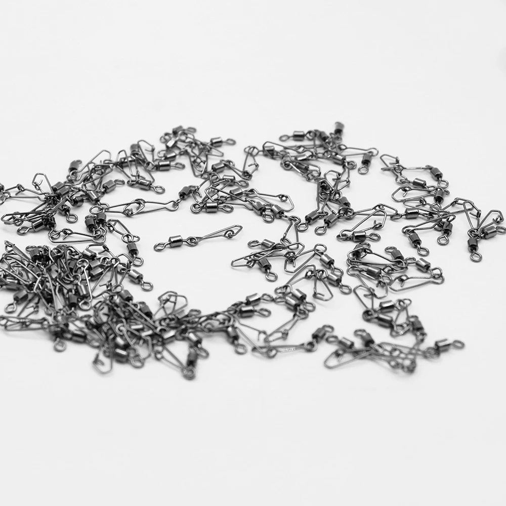 낚시 커넥터 100 #-14 # 배럴 스위블 스냅 롤링 스위블 낚시 루어 태클 액세서리, 50/3/0 PCS