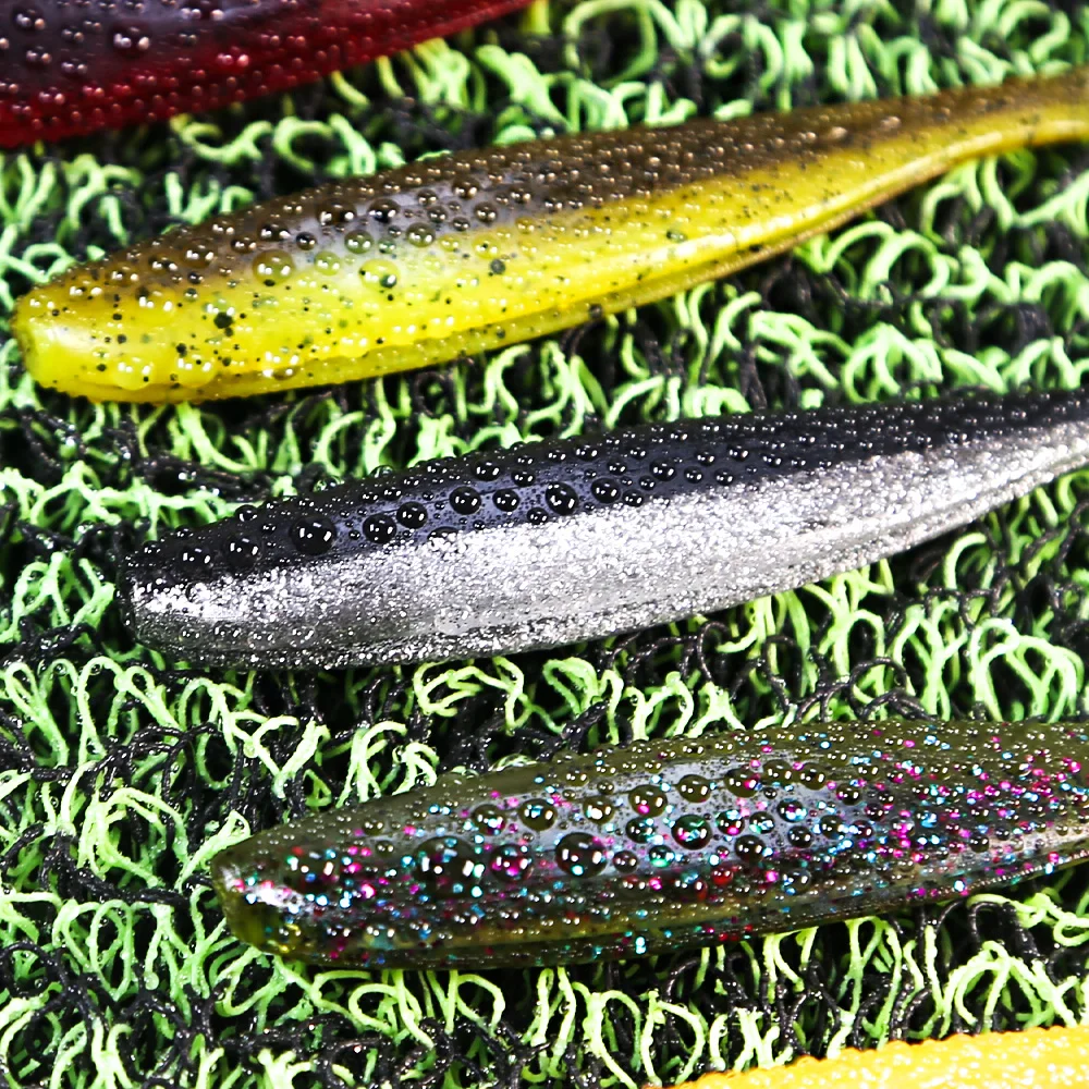 B & U T 테일 웜 소프트 루어, 쉬운 샤이너, 인공 소프트 미끼, 배스 낚시 워블러 악취 추가, 50mm, 70mm, 90mm