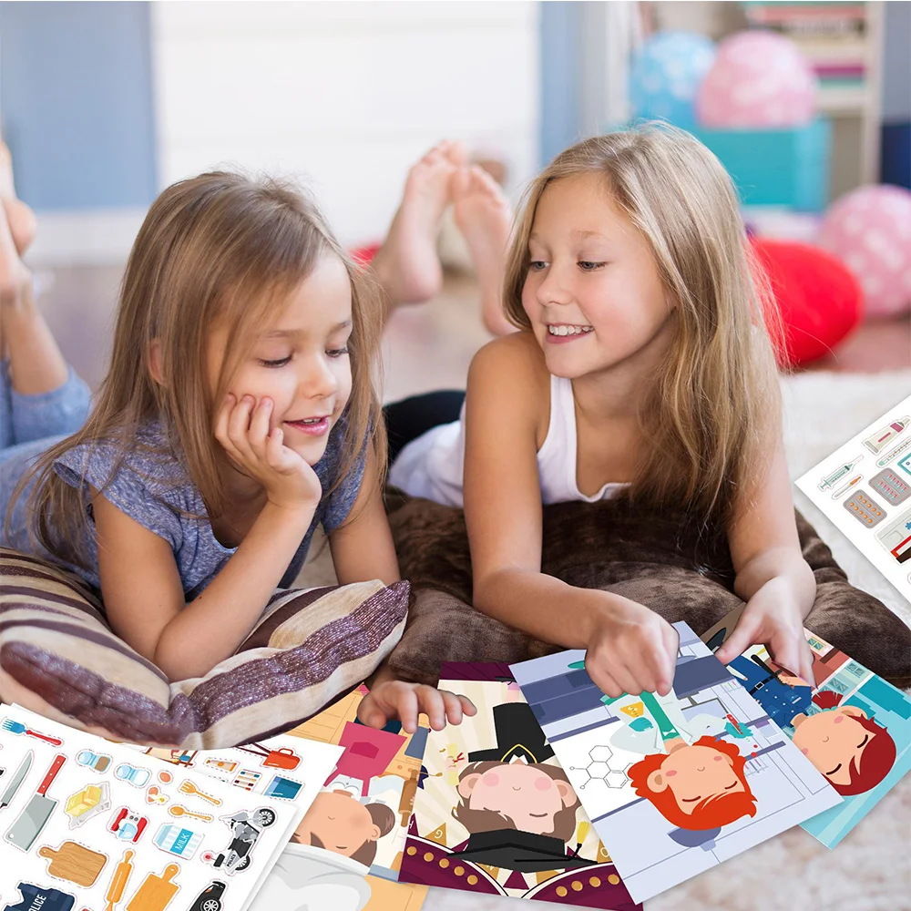 DIY 동물 공주 공룡 직소 스티커, 어린이 퍼즐 게임, 재미있는 만화 교육 공예 스티커, 아기용 장난감