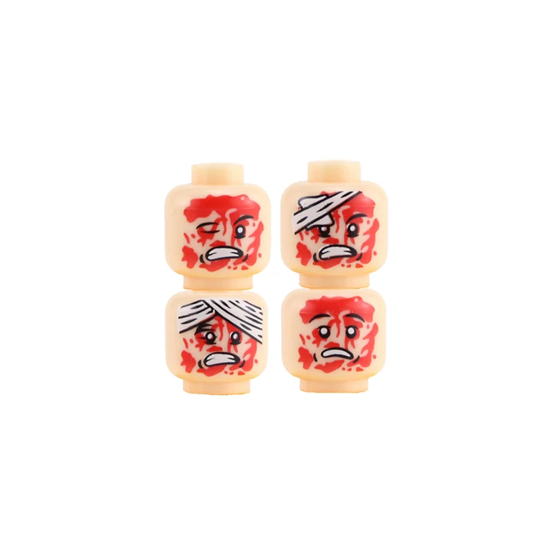 군사 부상 감성적 얼굴 머리 액세서리 빌딩 블록, WW2 육군 군인 피규어, 좀비 머리 무기 부품 벽돌 장난감