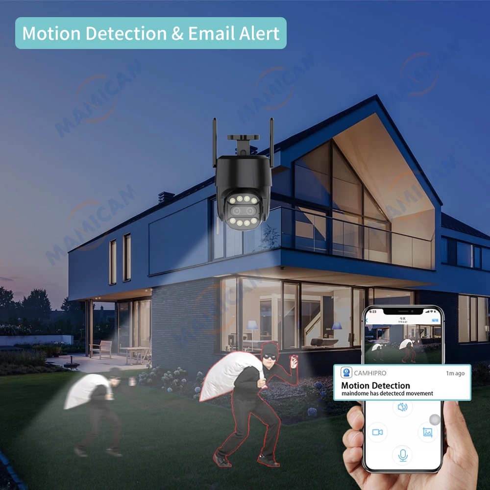 야외용 듀얼 렌즈 감시 카메라, 자동 추적 Camhipro, 4K, 8MP, 와이파이, 4G 심카드, 4MP, HD, PTZ, CCTV 비디오, 3.6mm-8mm
