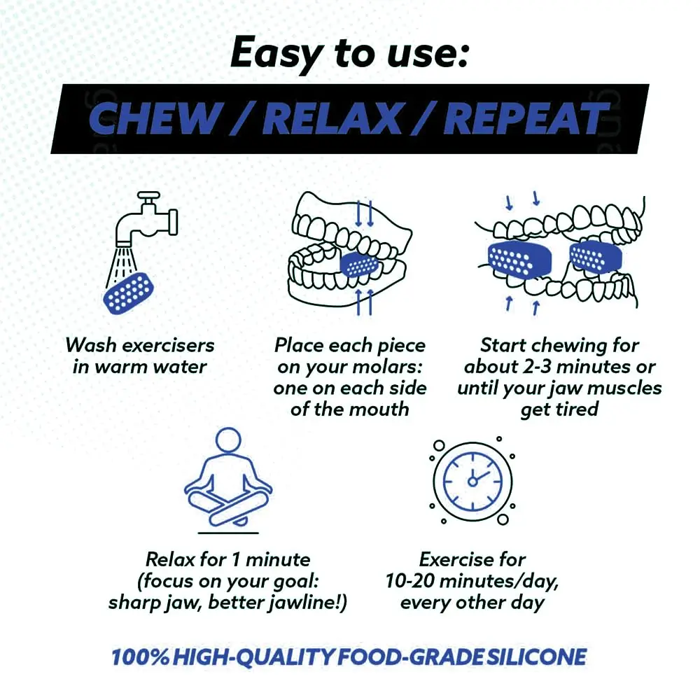 남녀공용 실리콘 정제 턱 운동기, BPA 프리, 턱 트레이너, 턱 셰이퍼, 껌 6 개
