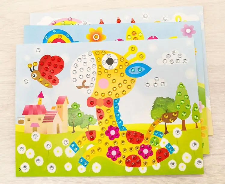 DIY 다이아몬드 페인팅 수제 스티커, 크리스탈 페이스트, 모자이크 퍼즐 완구, 어린이 스티커, 어린이 활동 공예 선물, 묶음당 5 개